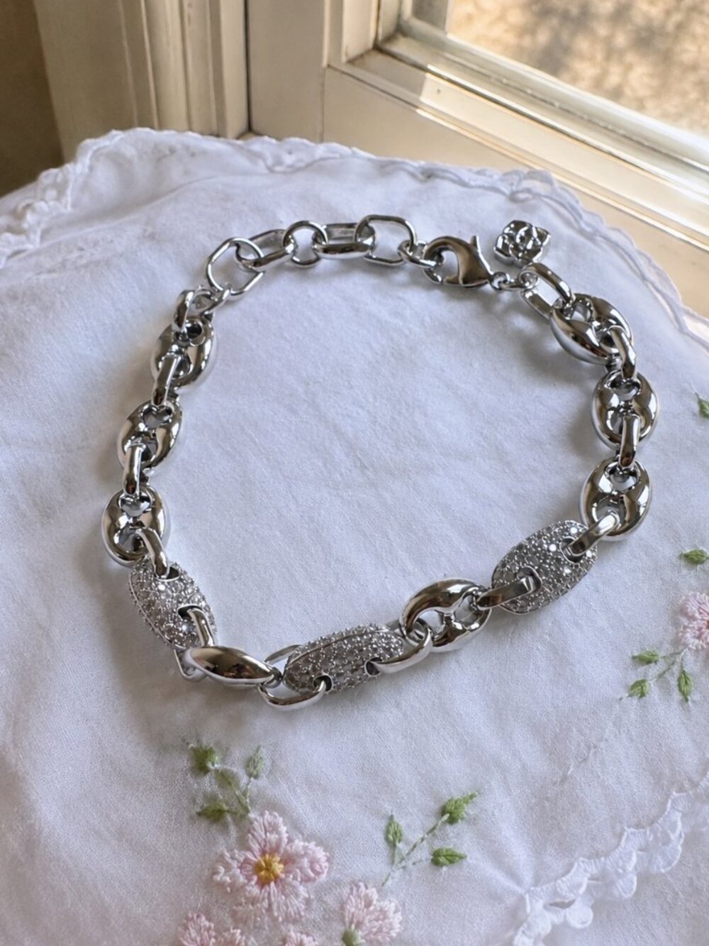 pave chain bracelet silver